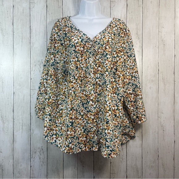I.N. Studio Floral Button Up Cinch & Tie Sleeves 2X - Picture 1 of 7